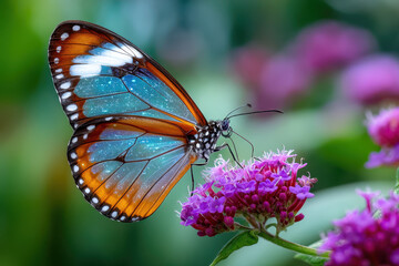 Obraz premium Colorful butterfly perched on vibrant flowers in a sunny garden during springtime