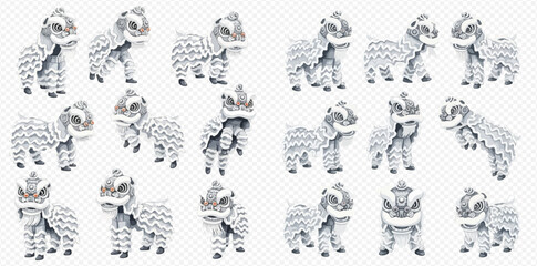 Set of pixel art white sheep or lambs in various poses on a transparent background.