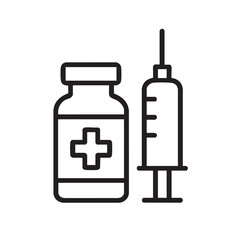 Fototapeta premium Simple line art depicting a medical vial with a plus sign and a syringe representing healthcare and vaccination