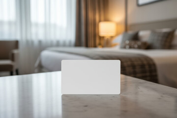 Blank white card on a table in a hotel room