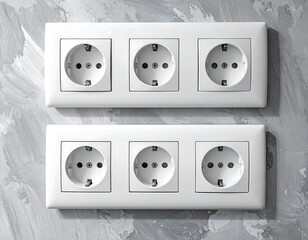 Two White Electrical Outlets on Gray Wall.