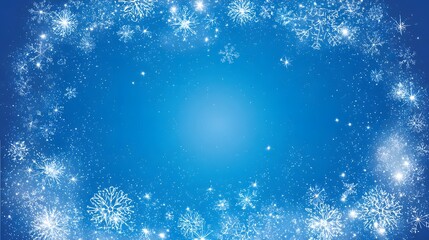Fototapeta premium Elegant winter digital backdrop: soft blue field scattered with white snowflakes and stars, large open center for text or product image, ultra-sharp high-resolution vector perfect for posters