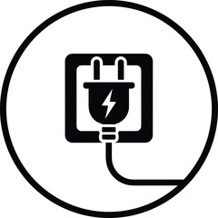 Outline symbol for electrical power supply, used to denote essential service connection, energy usage, charging devices, and industrial or household utilities.
