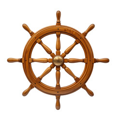 Wooden ship steering wheel isolated on transparent background