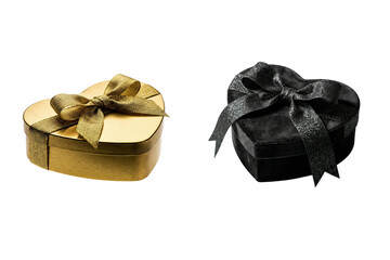 Elegant heart-shaped gift boxes in gold and black, perfect for special occasions