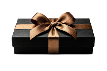 Elegant black present box with a lustrous bronze ribbon tied in a beautiful bow