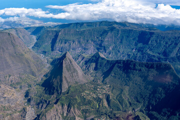 France, La R&eacute;union, the Crater Commerson seen from a plane.