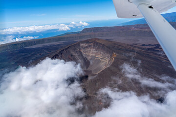 France, La R&eacute;union Island,. Flight over the Peak of the Furnace, Piton de la Fournaise. 
