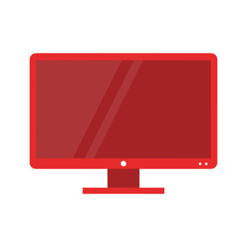 Modern red computer monitor on white background