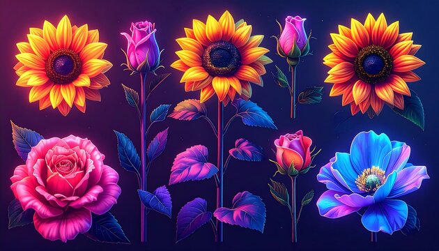 Vibrant Floral Arrangement in Neon Colors.