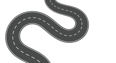 Obraz premium Simple illustration of a gray asphalt winding S-shaped road or highway path isolated on a clean white background.