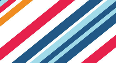 Modern abstract background with colorful diagonal stripes in a vibrant retro color palette of red, blue, orange, and white.