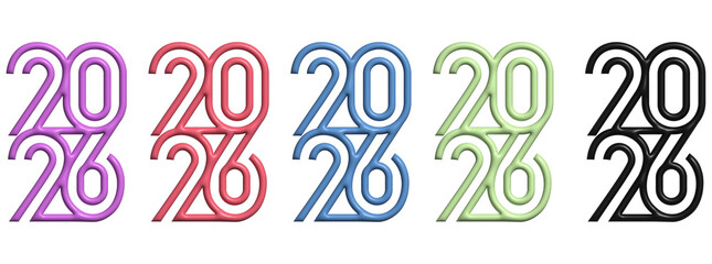 Colorful 3D 2026 New year set.