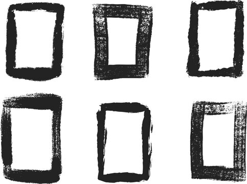 Abstract grunge square border frames for banner or picture in brush stroke style. Set hand draw ink vector elements.