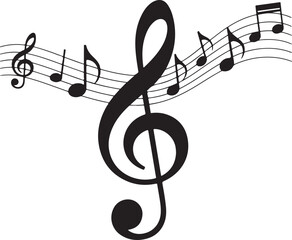 Vector isolated music treble clef with notes
