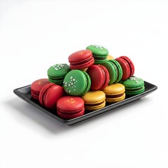 macarons in christmas colors in a bowl