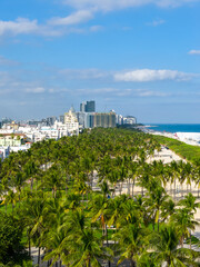 Aerial shot of South Beach in Miami Beach Florida USA