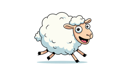 Obraz premium Cartoon Sheep Running Fast with Happy Expression.