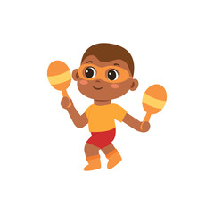 Cute Kawaii Carnival Boy Playing Maraca Vector Illustration