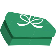 Green Christmas gift box illustration, perfect for holiday promotions, festive packaging designs, and seasonal decorations.