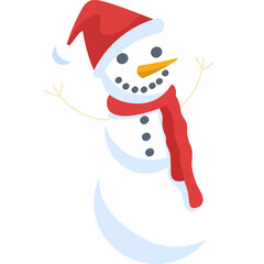 Cute snowman illustration wearing a winter scarf and hat, perfect for Christmas greetings, winter decorations, and festive designs.