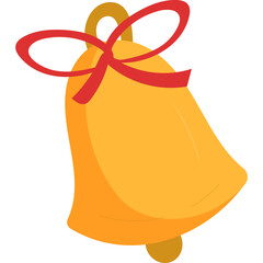 Golden Christmas bell illustration with ribbon, suitable for holiday decorations, festive cards, and Christmas-themed graphic elements.