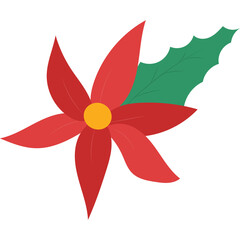 Red poinsettia flower illustration symbolizing Christmas season, perfect for festive decorations, holiday cards, and winter-themed designs.