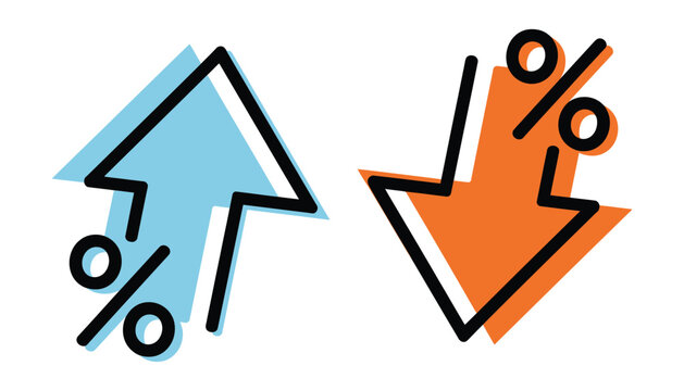 Percent Arrows Up Down, modern finance icon illustrating increase and decrease percentage trends ideal for banking reports credit systems economic analysis interest rate visuals and vector artwork