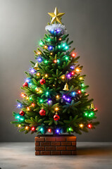 Decorated Indoor Christmas Tree with Star Ornament