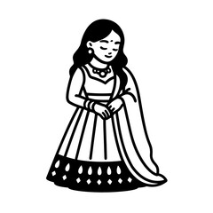 Fototapeta premium Minimal Black White Indian Woman Vector Icon Modern Traditional Female Illustration AI Concept Art