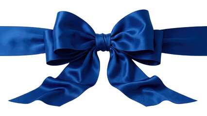 Elegant blue satin gift bow with horizontal ribbon Isolated on Transparent Background.