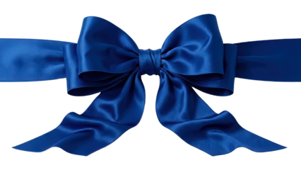 Elegant blue satin gift bow with horizontal ribbon Isolated on Transparent Background.