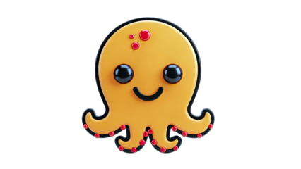 Cute Cartoon Octopus Smiling on White Background
