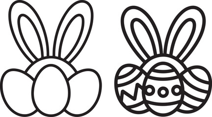 Obraz premium Easter Bunny Ears with Decorative Eggs Line Art Icons