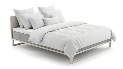 Obraz premium modern white bed, white bedding bed, bedroom furniture, soft bedding setup, cozy bed design, modern interior bedroom, bed with pillows, clean bedroom look, minimal bedroom style, home bedroom interior