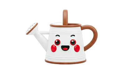 Cute Cartoon Watering Can Smiling on White Background