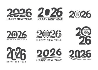 Set of 2026 logo designs with Happy New Year concepts. Creative 2026 text logo templates and prominent vector illustrations, ideal for festive New Year celebration designs.