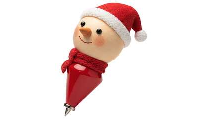 Cute Christmas snowman shaped ballpoint pen with red hat and scarf Isolated on Transparent Background.
