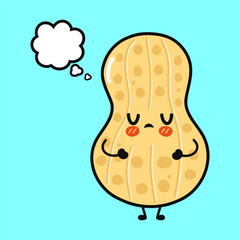 Sad contemplating peanut character thinking with thought bubble
