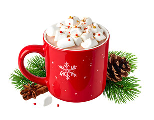 Red Holiday Mug Filled With Mini Marshmallows.