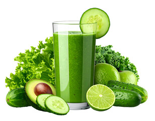 Glass of Green Vegetable Smoothie with Avocado.