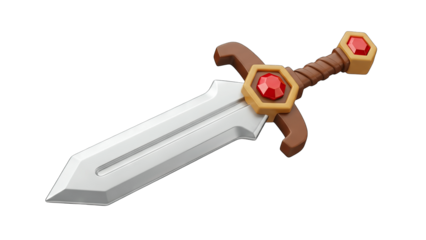 Cartoon Sword with Gems on White Background