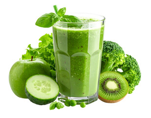 Fresh green vegetable fruit smoothie in glass.