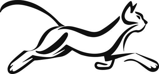 Single thick line forming an abstract running cat silhouette in motion