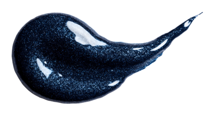 Stylish midnight blue ink droplet with subtle silver glitter, isolated on pure white background