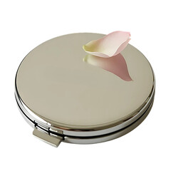 Silver compact with pink petal flower