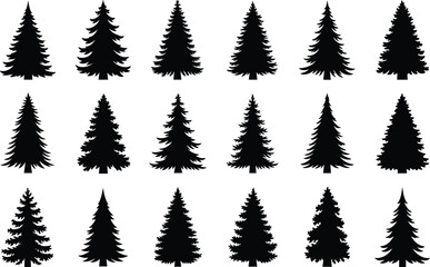 Set of Black Silhouette Pine Trees christmas tree evergreen