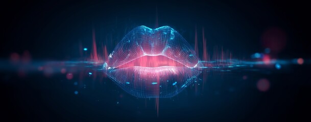 Digital 3D Render of Stylized Lips with Sound Waves