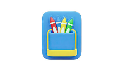 Colorful Crayons in a Blue Holder on White Background