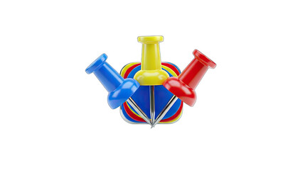 Colorful Push Pins Arranged in a Group on White Background